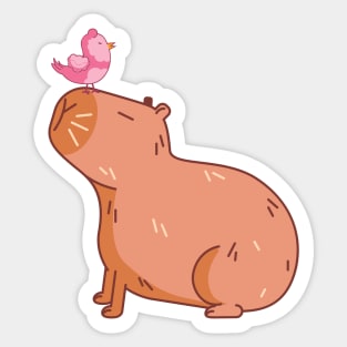 Capybara with pink bird Sticker